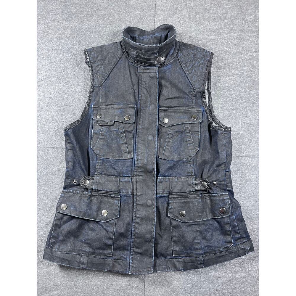 Ralph Lauren Jeans Co LRL Dark Denim Vest Size 6 M Button Neck Military Classic